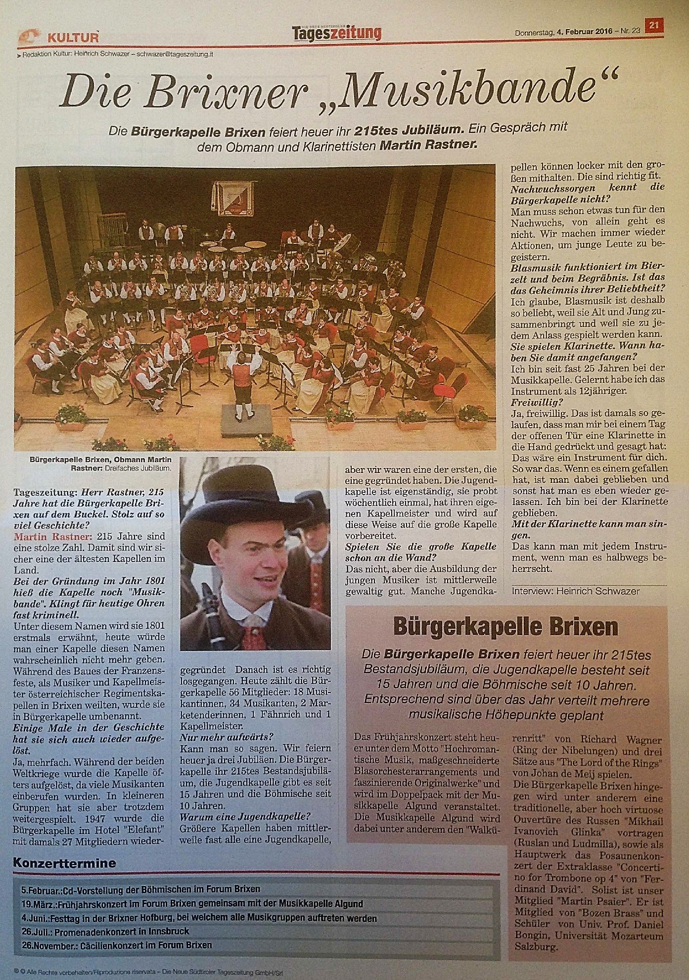 Jubiläumsjahr 2016 - Tageszeitung
